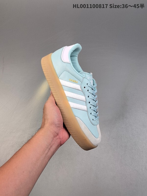 真标带半码 Adidas Original Vegan Samba 2.0 XLG 阿迪达斯 低帮 浅蓝白 桑巴2.0低邦防滑板鞋