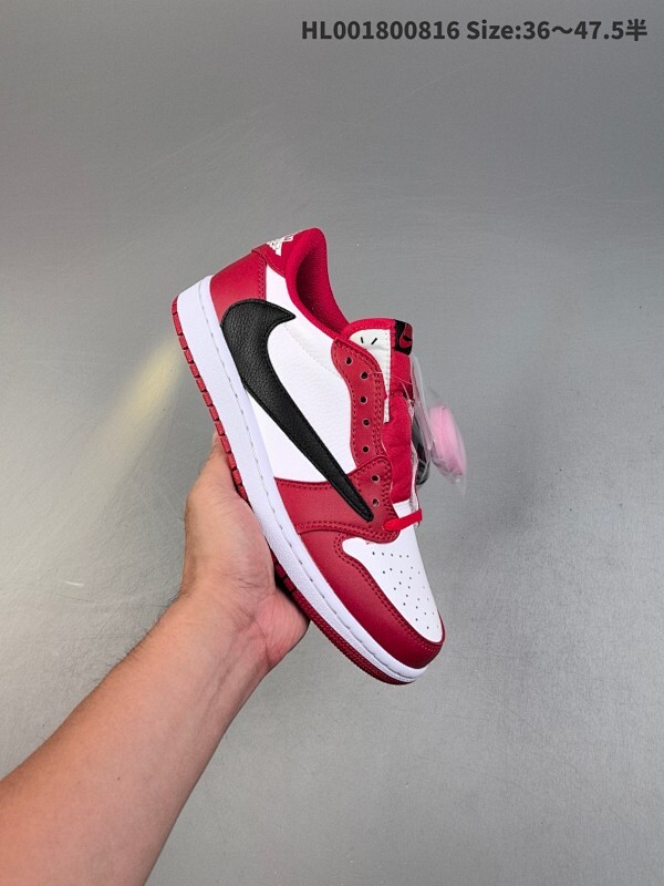 头层带半码 Travis Scott x Air Jordan 1 Low 低帮 红白黑倒钩 AJ1 乔丹1代 aj1 乔1 低邦 白黑红倒勾联名