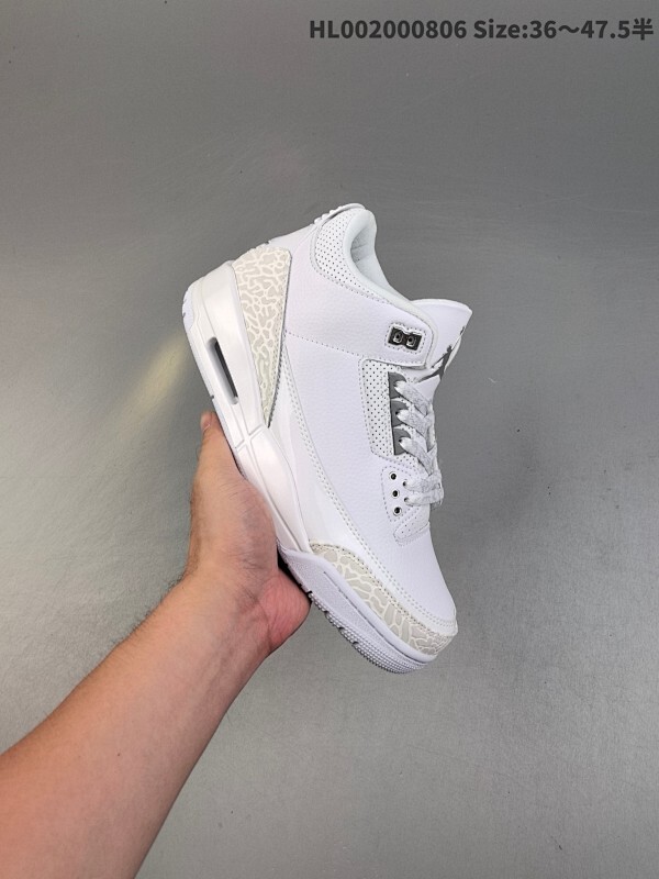 头层带半码 Air Jordan 3 Retro "Pure Money" 中帮 复刻白猫 AJ3 乔丹3代 aj3 中邦 复刻白色 男女同款