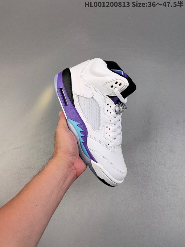 真标带半码 Air Jordan 5 Retro "Grape" 高帮 复刻白紫色 AJ5 乔丹5代 aj5 乔5 高邦 白紫色 乔丹篮球鞋系列