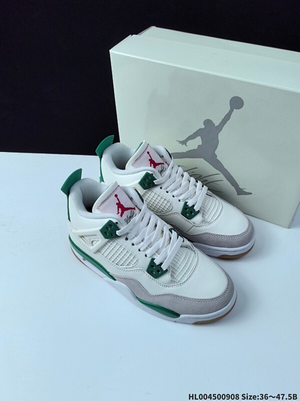 外贸版本 全头层 Nike SB x Air Jordan 4 Retro "Pine Green" 绿松石联名款 AJ4 乔丹4代 aj4 乔4 绿白联名 乔丹篮球鞋系列