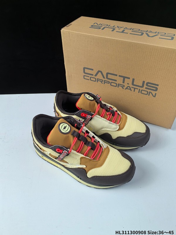 Nike/耐克·斯科特Travis Scott x Nike Air Max 1"Wheat"改版款低帮复古百搭休闲运动慢跑鞋“小麦色米倒钩”