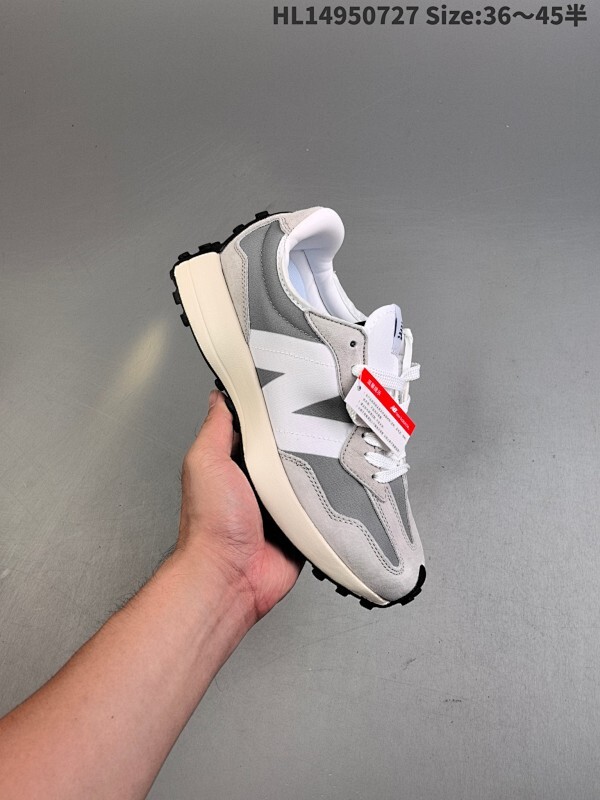 NB新百伦New Balance MS327系列复古休闲运动慢跑鞋“皮革米白灰海军绿生胶底”