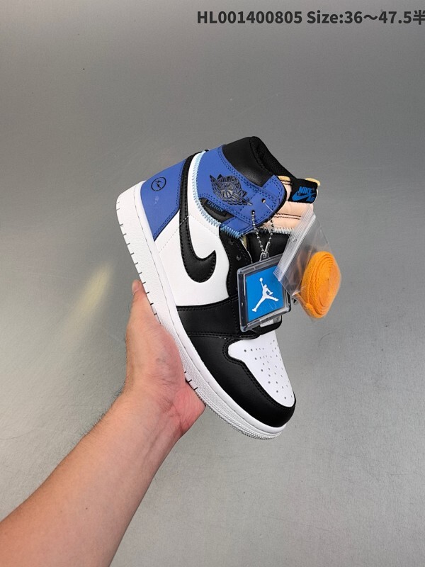 头层带半码 Union x Fragment Design x Air Jordan 1 Retro High OG 高帮 藤原浩黑白蓝拼接 AJ1 乔丹1代 aj1 乔1
