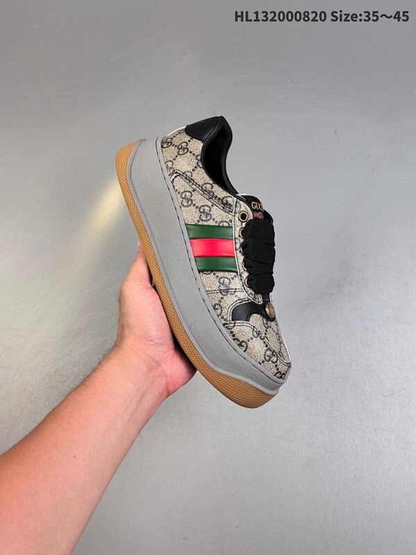 公司级✅GUCCI古驰 Screener 胖丁 皮革 低帮圆头系带 时尚板鞋 做旧版 采用厚底结构