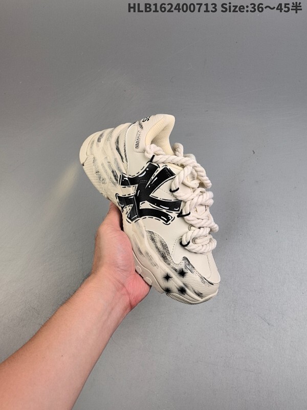 Korea韩国限定发售NY美国榄球洋基队限定 x MLB Big Ball Chunky Mesh 厚底老爹系列低帮网织轻量休闲运动慢跑鞋“网眼象牙白黑NY印花”