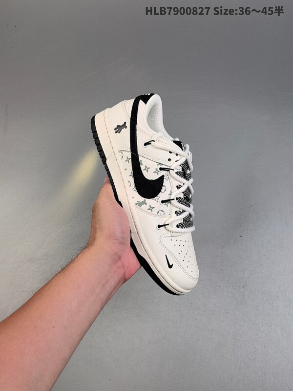 集合福利特价！  Louis Vuitton x Kaws x Nike Dunk SB Low 路易威登 x 暴力熊 x 耐克 SB 低帮 米白黑暴力熊解构鞋带