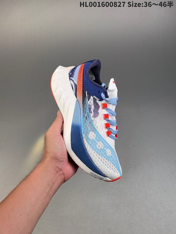 真爆带半码 Saucony Endorphin Pro 4 索康尼 啡鹏4代 低帮 白蓝 男女同款 旗靓运动系带减震耐磨透气低邦马拉松跑步鞋