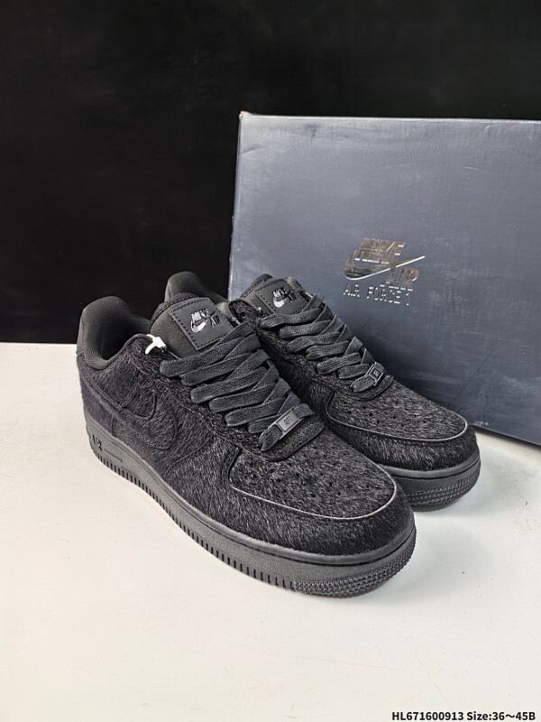 Nike Air Force 1 Low 07 纯黑绒毛 原楦头原纸板 打造纯正低帮空军版型 专注外贸渠道 全掌内置蜂窝气垫