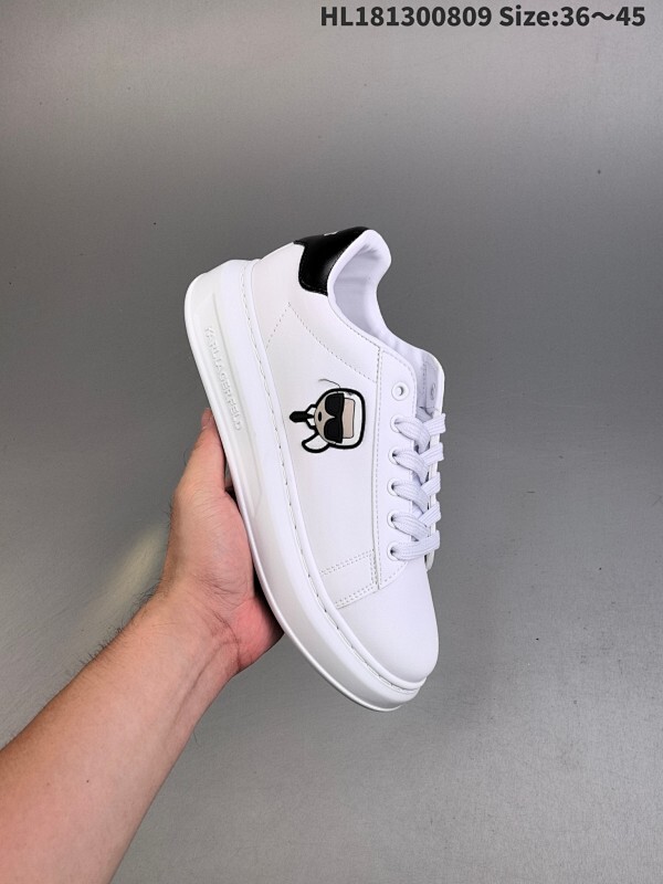 集合  KARL LAGERFELD Kapri 皮革 圆头系带 卡通人物印花设计 低帮 板鞋 男款 黑色