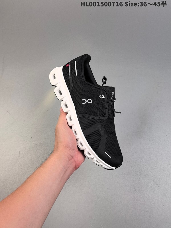 On 昂跑 Cloud 6 低帮 黑白色 舒适网布减震防滑耐磨低邦马拉松长跑跑步鞋 稳健敏捷