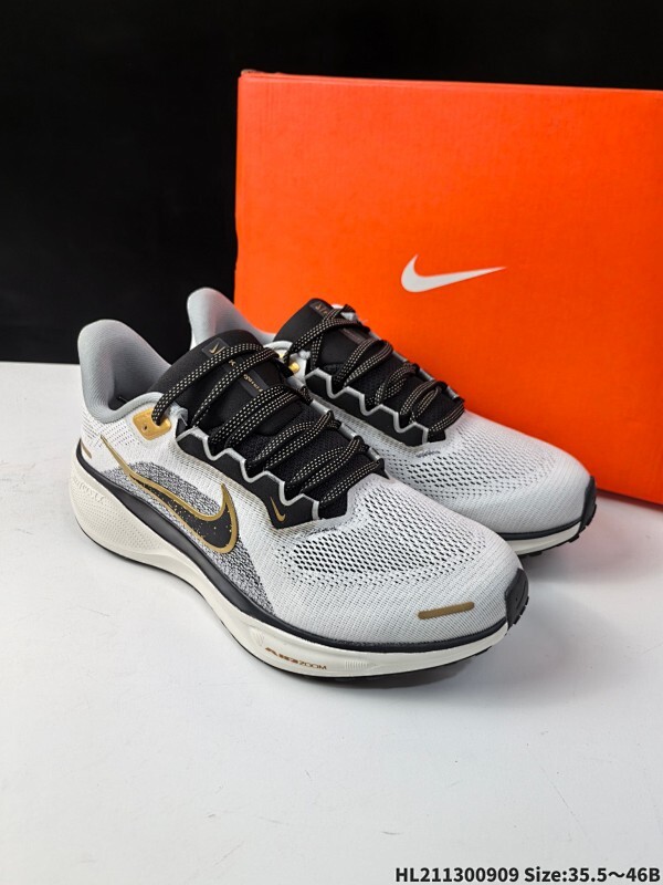真标带半码 Nike Air Zoom Pegasus 41 耐克 飞马41代 低帮 灰黑金 舒适百搭双层织物耐磨透气低邦马拉松跑步鞋 鞋款透气网眼是