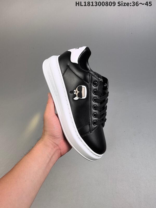 KARL LAGERFELD Kapri 皮革 圆头系带 卡通人物印花设计 低帮 板鞋 男款 黑色