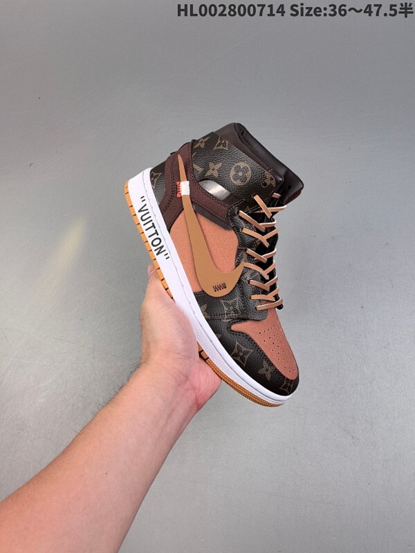 多版本箱子版本❗️ Louis Vuitton x Air Jordan 1 High 高帮 LV联名棕色 AJ1 乔丹1代 aj1 乔1 高邦 LV联名棕色 乔丹篮球鞋系列
