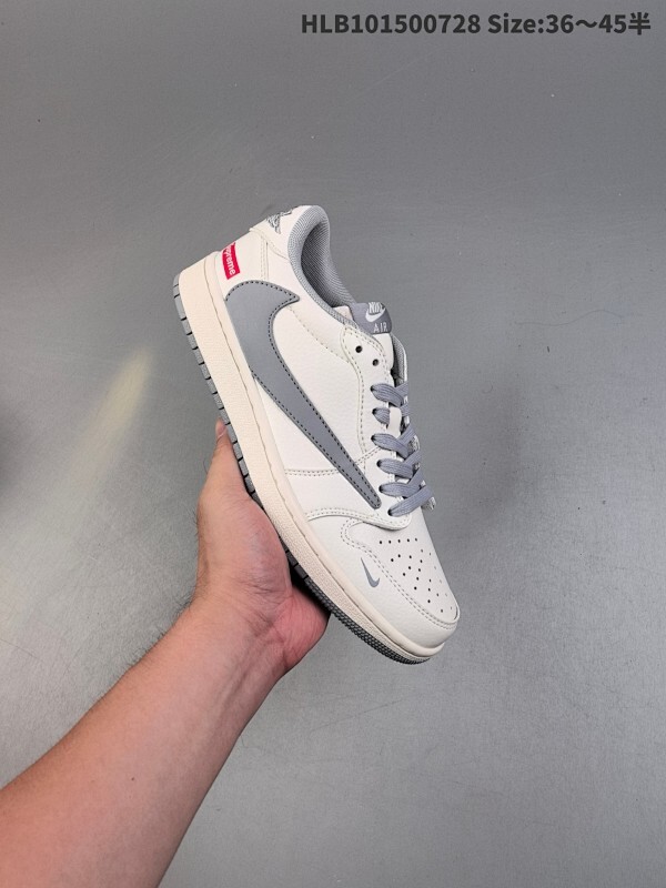 Supreme x Travis Scott x Air Jordan 1 Low Sup x AJ1 低帮 米白灰倒勾联名 AJ1 乔丹1代 aj1