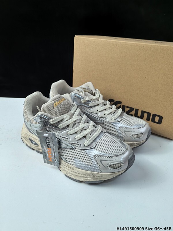 集合二  Mizuno Racer S 复古做旧运动舒适 网布耐磨透气 低帮跑步鞋 男女同款 银灰色