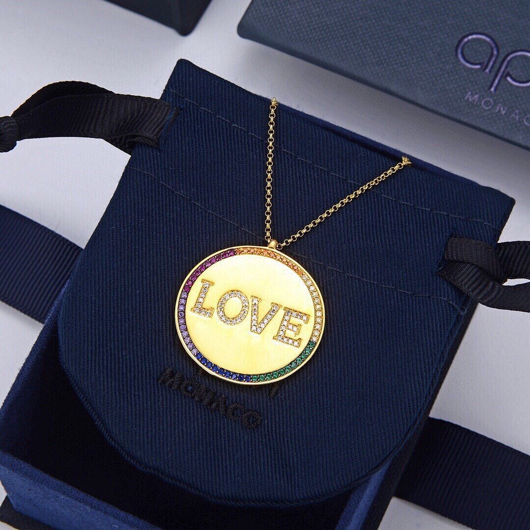 正品开模】apm monaco彩虹love爱之告白情侣字母项链 甜蜜锁骨链送