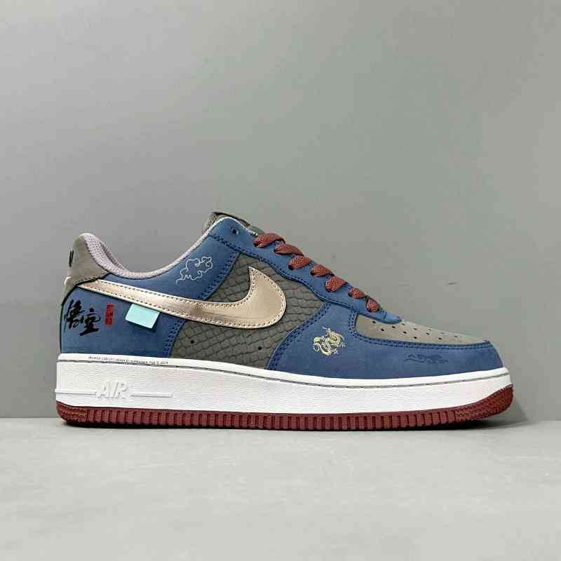 AW版本 黑神话悟空 灰蓝金AF2434-109 【定制球鞋】Nike Air Force 1 Low ”07 黑神话悟空 祥云龙纹 游戏主题 解构 复古 减震耐磨轻便低帮 板鞋 男女同款