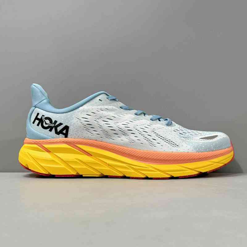LH版本 克里夫顿8-蓝黑橙1119394-SSIF HOKA ONE ONE Clifton 8 Wide 系带 织物减震防滑耐磨透气 低帮跑步鞋 女款 蓝黑橙