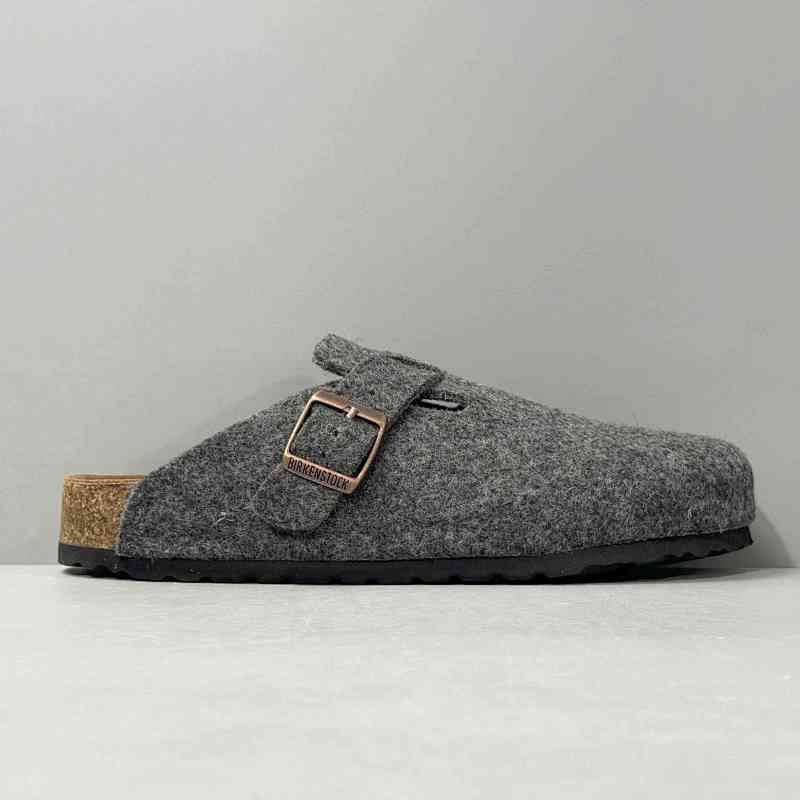 BK版本 半拖-深灰羊毛毡 Birkenstock 织物 简约舒适 时尚凉拖 男女同款