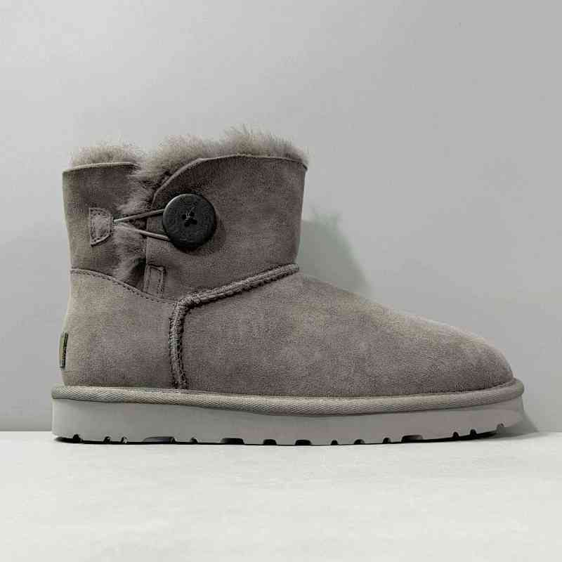 LZ版本 经典纽扣-灰色1016422-GREY UGG Bailey Button ll Boot 羊皮 保暖防滑包裹性 休闲舒适 短筒 雪地靴 女款 灰色