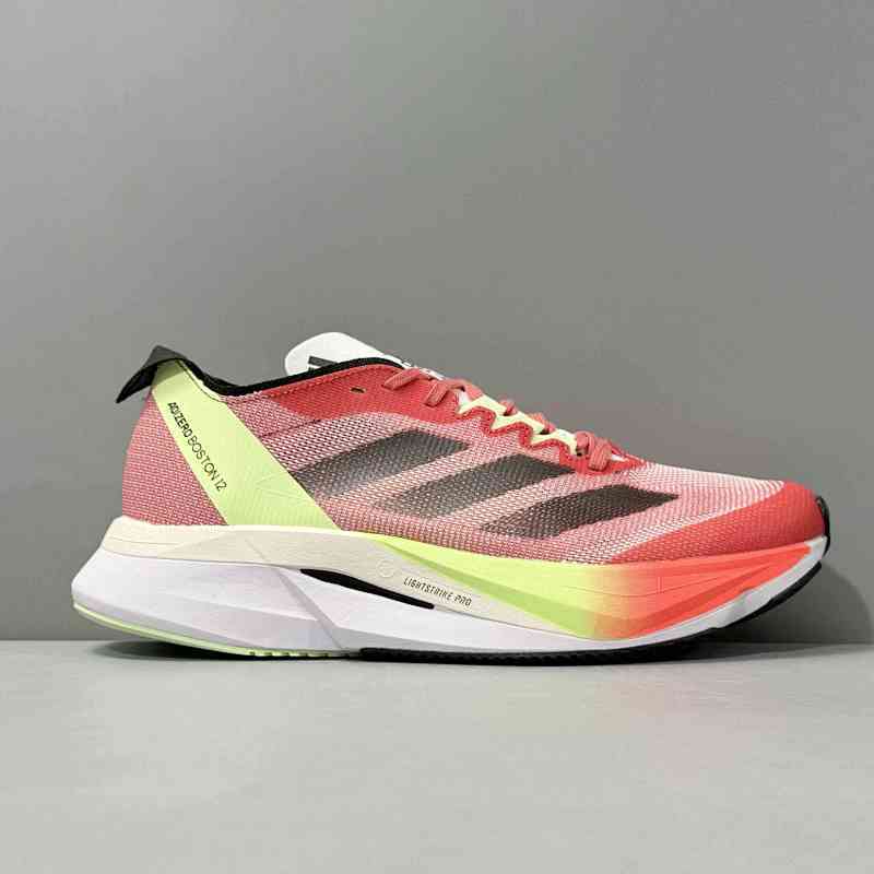 BS版本 红色IG3329 阿迪达斯三叶草 adidas Adizero Boston 12 轻盈厚底 网布 低帮长跑跑步鞋 男款 红色