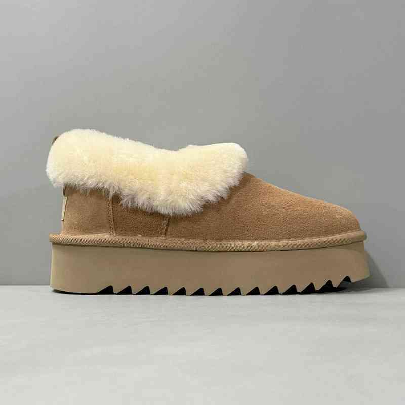 BK版本 厚底大喜庆-粟色1166733-CHE UGG 二层牛皮 厚底休闲 及踝 雪地靴 女款 棕色