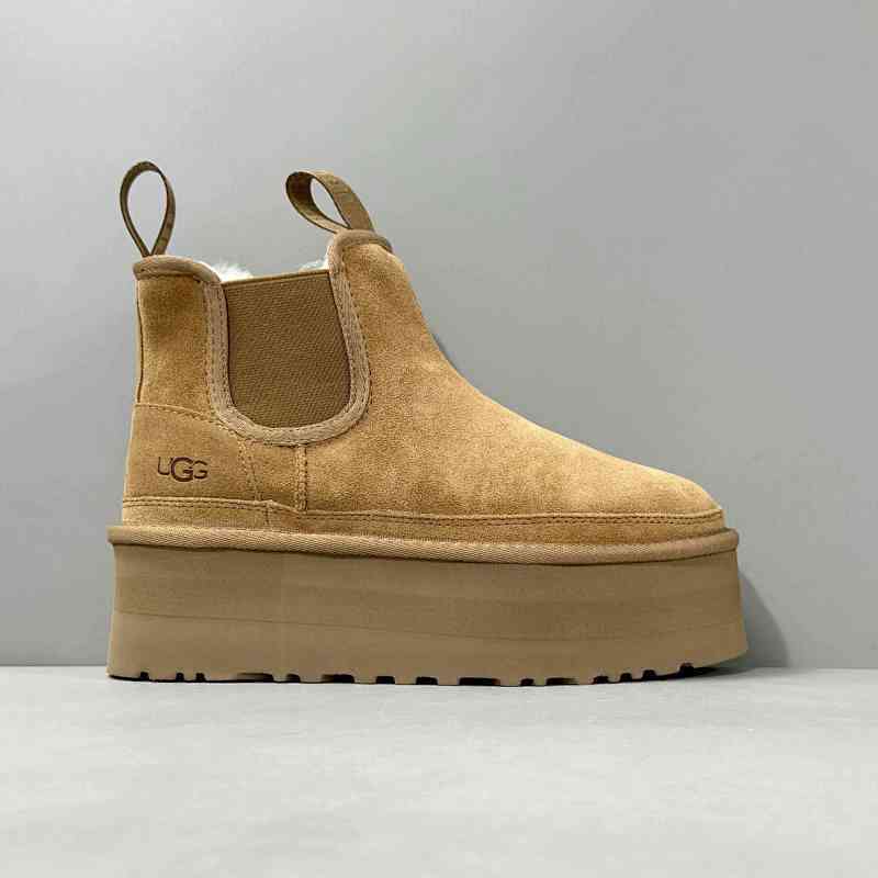 BK版本 切尔西-粟色1134526-CHE UGG 绒面 休闲舒适厚底 短筒 切尔西靴 女款 栗色