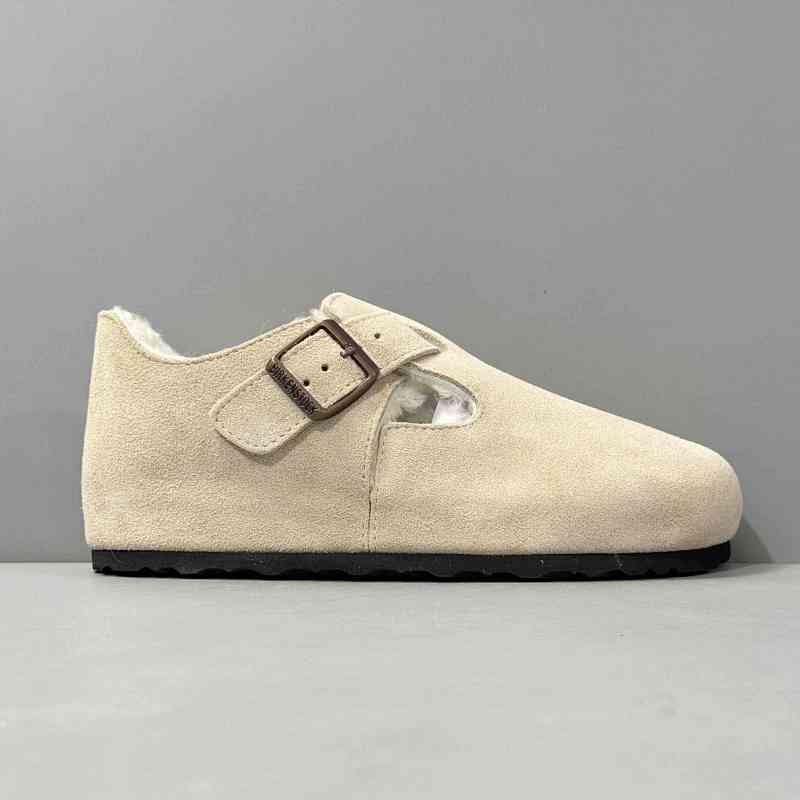 BK版本 全鞋-粟色反绒毛里 Birkenstock London London Shearling系列 牛皮绒面革 毛毛休闲 时尚板鞋 男女同款