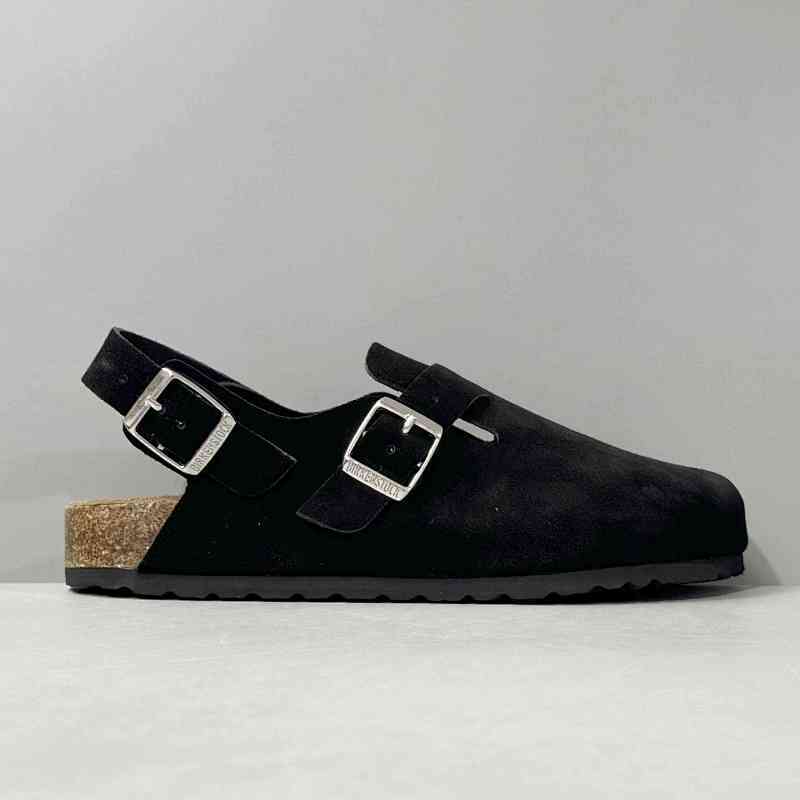 BK版本 半拖后跟-黑色反绒 Birkenstock 舒适百搭 防磨包头拖鞋 男女同款