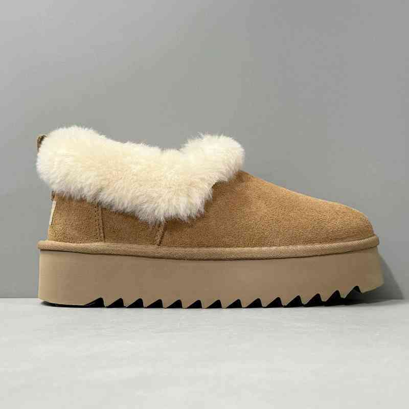 LS版本 厚底大喜庆-粟色1166733-CHE UGG 二层牛皮 厚底休闲 及踝 雪地靴 女款 棕色