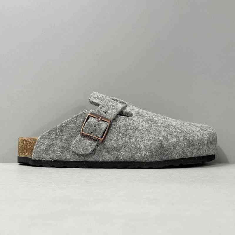 BK版本 半拖-浅灰羊毛毡 Birkenstock 织物 简约舒适 时尚凉拖 男女同款