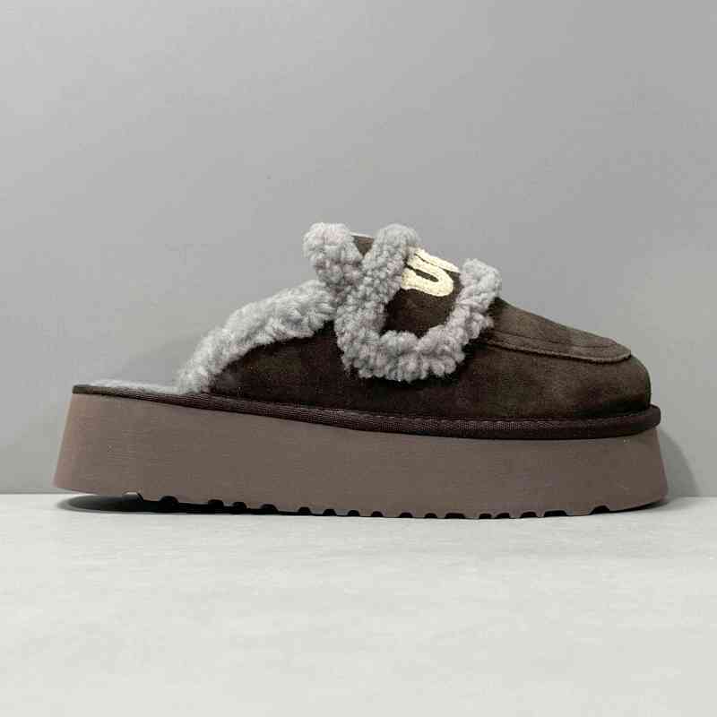 BK版本 科凯特厚底-咖啡色OB938/COFFEE UGG W Classic Coquette Clog Slipper  II 科凯特2.0厚底系列 时尚居家 穆勒风 包头舒适保暖露跟半拖鞋