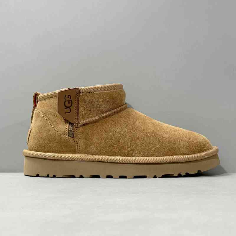 LS版本 小皮标-粟色1143984-COGS UGG 二层牛皮 保暖 舒适休闲平底圆头 及踝 雪地靴 栗色