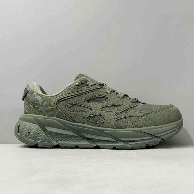 CF版本 克里夫顿绒面革-灰色1122571-LLTN HOKA ONE ONE CliftonL 运动舒适 网布减震防滑 低帮 休闲跑步鞋 男款 灰色