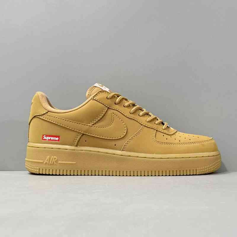PP版本 SUP小麦DN1555-200 Supreme x Nike Air Force 1 二层绒面皮 Flax联名款 防滑耐磨轻便 低帮 板鞋 男女同款 小麦色