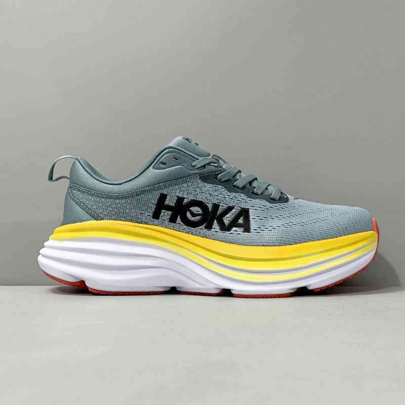 XR版本 山泉蓝灰1123202-GBMS HOKA ONE ONE Bondi 8 Wide 邦代8 减震防滑耐磨 低帮 长跑跑步鞋 宽版