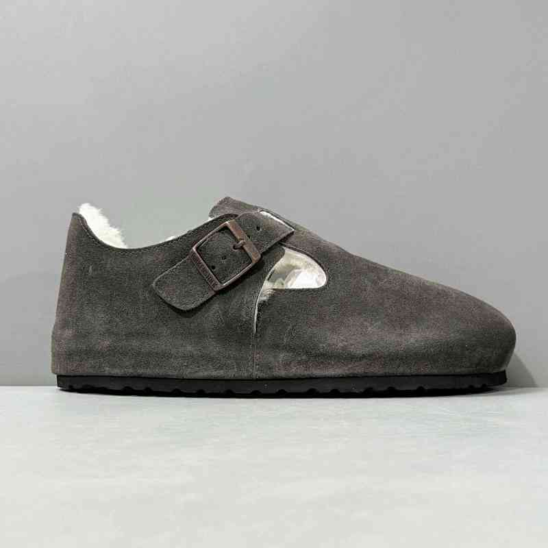 BK版本  全鞋-深灰反绒毛里 Birkenstock London London Shearling系列 牛皮绒面革 毛毛休闲 时尚板鞋 男女同款