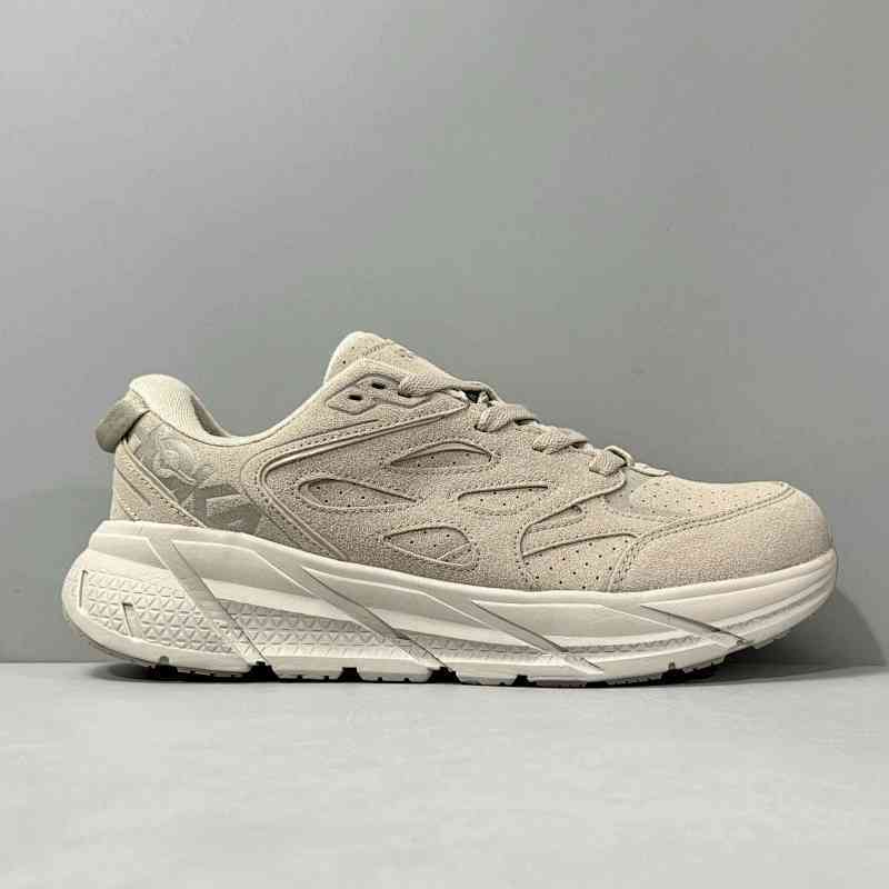 CF版本 克里夫顿绒面革-棕色1122571-STPST HOKA ONE ONE CliftonL 运动舒适 皮革减震防滑耐磨 低帮 休闲跑步鞋 男女同款 棕色