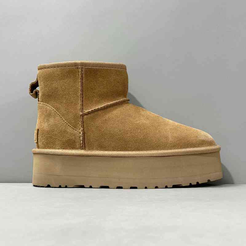 LZ版本  增高中邦-栗色1134991-CHE UGG 牛反绒 舒适迷你厚底 短筒 雪地靴 女款 栗色