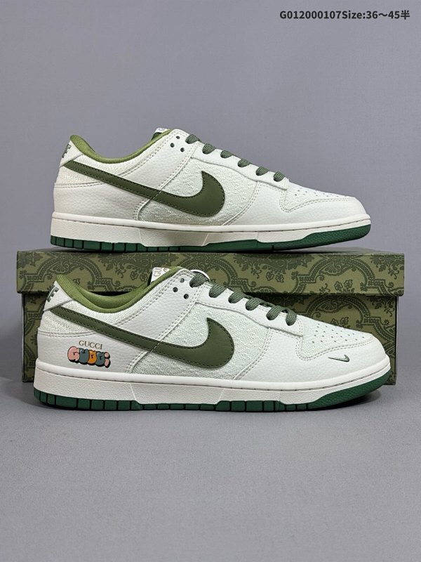 0036-45半 定制球鞋 Gucci x Nike Dunk SB Low 古驰古奇 x 耐克 SB 低帮 联名米白绿帆布货号DQ1098-368