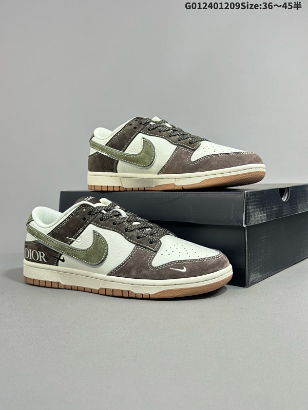 24036-45半 定制球鞋 Dior x Nike Dunk SB Low 迪奥 x 耐克 SB 低帮 联名棕白绿 鞋身以米白色皮革打造货号XS1086-007