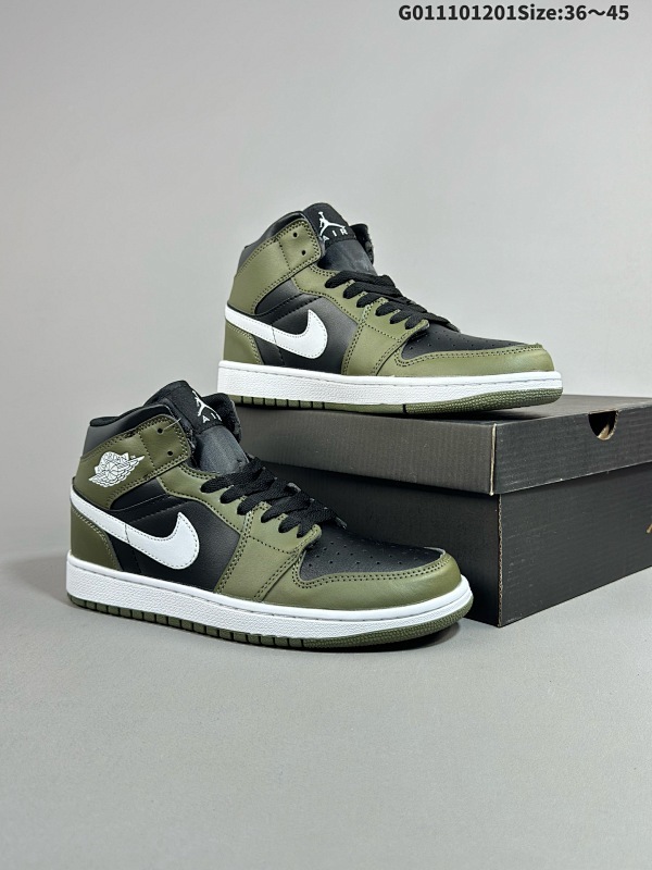 11036-45 Air Jordan 1 Mid 中帮 绿黑白 AJ1 乔丹1代 aj1 乔1 中邦 橄榄绿 乔丹篮球鞋系列货号DQ8426-092