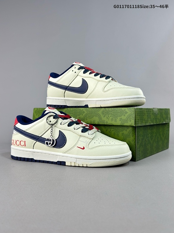 17035.5-46半 定制球鞋 Gucci x Nike Dunk SB Low 古驰 x 耐克 SB 低帮 联名米白蓝双勾货号XY1688-003