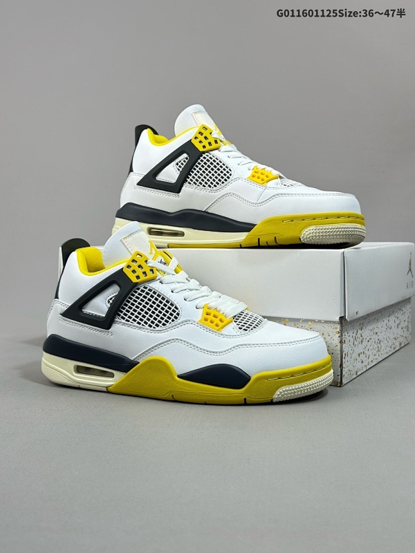16036-47.5半  Air Jordan AJ4 Retro 白黄雷公 AQ9129-101 全新升级改良 原鞋原楦原纸板同源开发 完美呈现乔4的版型 内侧正确双色网格
