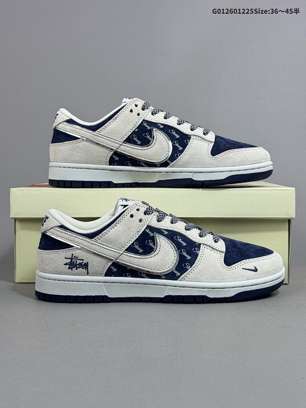 26036-45半 定制球鞋 Stussy x Nike Dunk SB Low 斯图西 x 耐克 SB 低帮 联名灰蓝货号XX2025-528