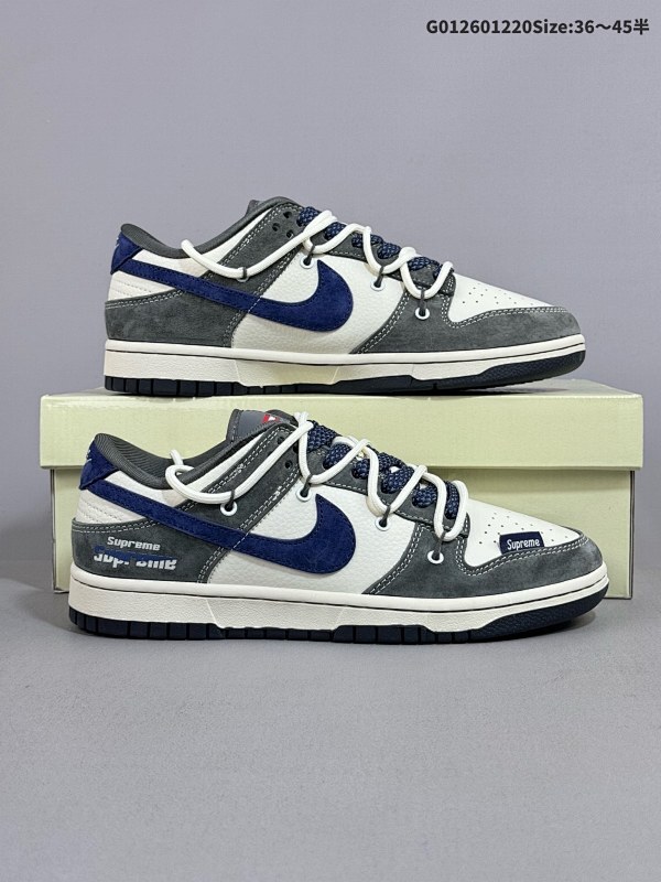 26036-45半 定制球鞋 Supreme x Nike Dunk SB Low Sup x 耐克 SB 低帮 灰白蓝解构鞋带货号XS1186-100