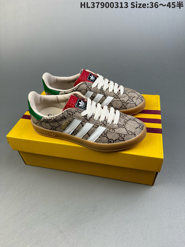90 古驰Gucci x 德国运动品牌阿迪达斯Adidas Originals  采用软质纤维牛剖皮HL37900313 Size:3645半