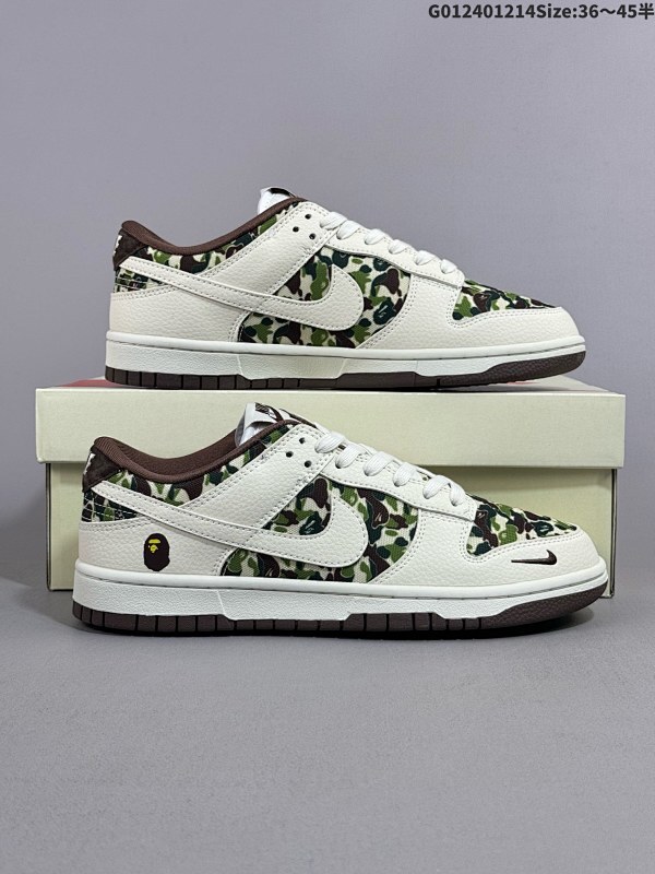 24036-45半 定制球鞋 Bape x Nike Dunk SB Low Bpae x 耐克 SB 低帮 联名米白迷彩 货号KK1333-014