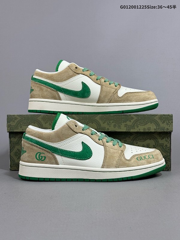 20036-45半 定制球鞋 Gucci x Air Jordan 1 Low 古驰古奇 x AJ1 低帮 联名棕白绿货号WG8850-014